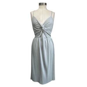 Mango Suit NWT Silver Metallic Twist Front Ribbed Bodycon Midi Dress Size S